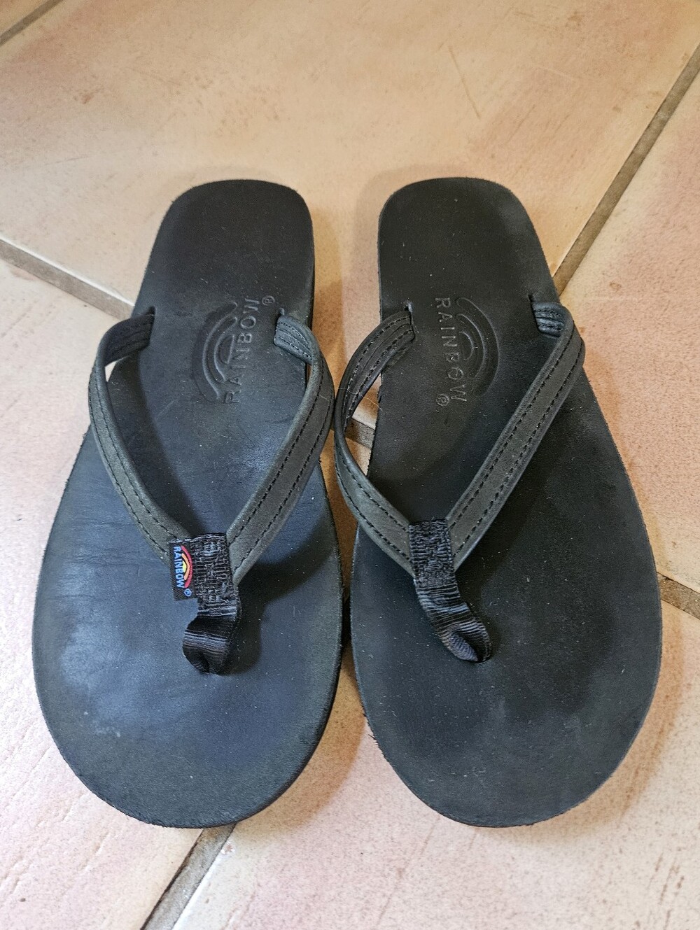 Rainbow Single Classic 1/2" Strap Leather Sandals - Black